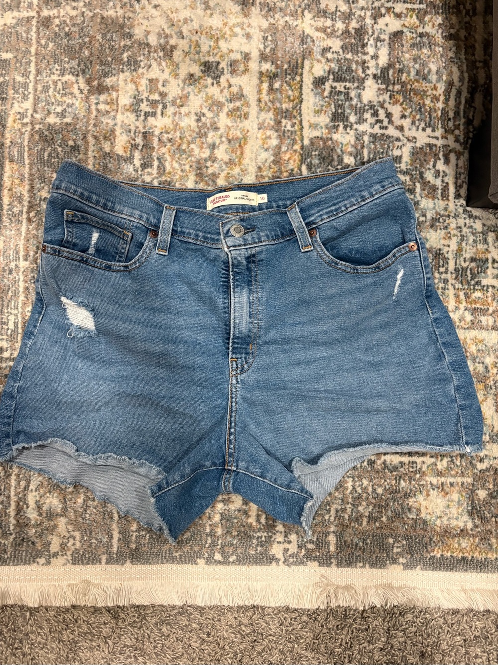 Signature by Levi Strauss Medium Blue Distressed Denim Cutoff Shorts